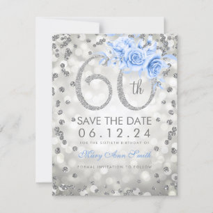 Save The Date Silver 60e anniversaire Lumières de reflet bleu