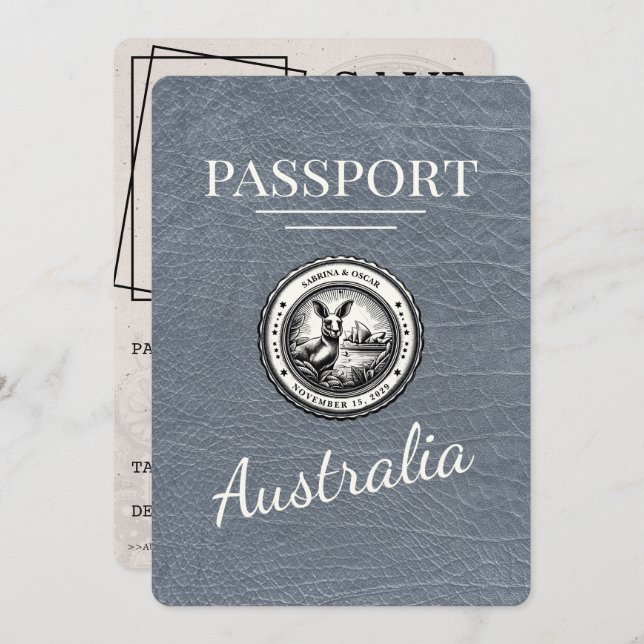 Save The Date Silver Australia Passport Enregistrer La Date (Devant / Derrière)