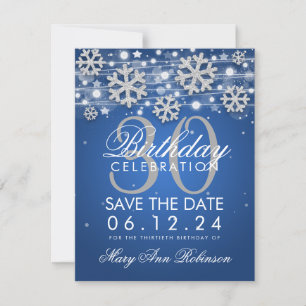 Save The Date Silver Blue 30th Birthday Save Date Winter