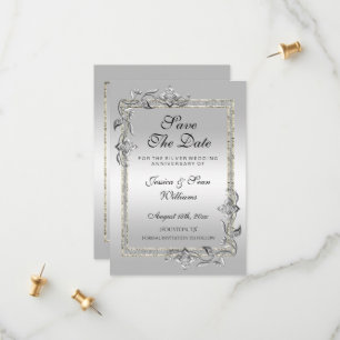 Save The Date Silver Gem & Glitter 25th Wedding Anniversary