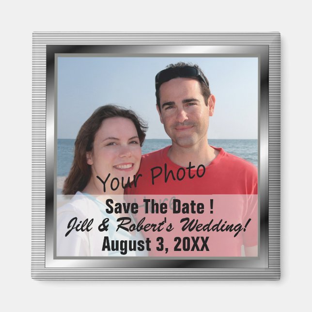 Save the Date Silver Gerahmt Foto Magnete Magnet (Vorne)