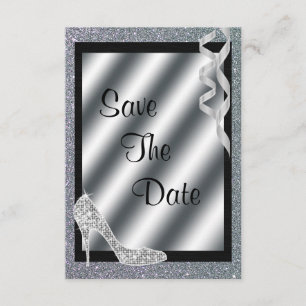 Save The Date Silver Glittery Stiletto & Streamers 50e anniversa