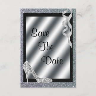 Save The Date Silver Glittery Stiletto & Streamers 65e anniversa