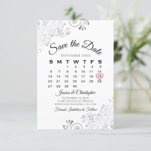 Save The Date Silver Grey Blanc Simple Élégant Calendrier de mar