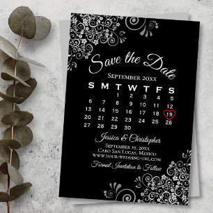 Save The Date Silver Grey Noir Simple Élégant Calendrier de mari