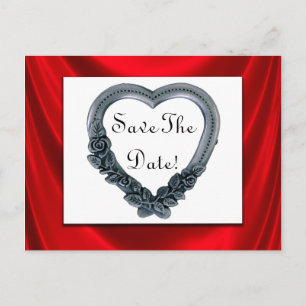 Save the Date Silver Heart & Red Satin Postkarten