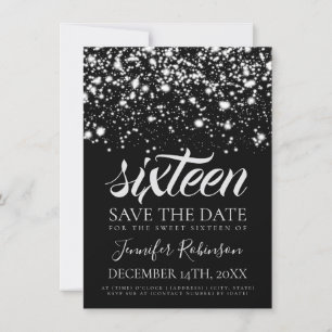 Save The Date Silver Midnight Glam Sweet 16 fête d'anniversaire