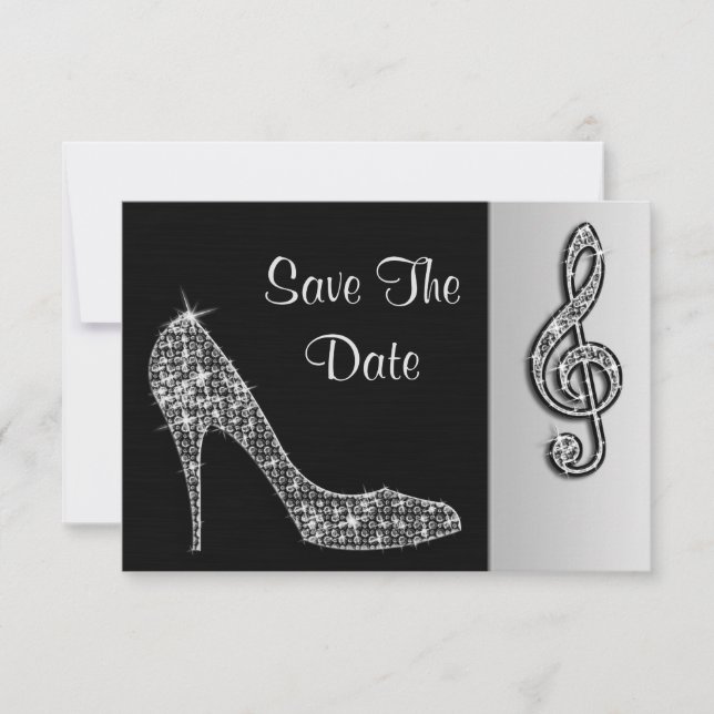 Save The Date Silver Stiletto & Treble Cleft 25ème Sauvegarder L (Devant)