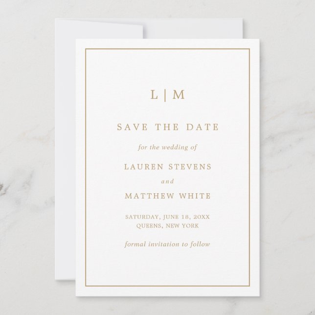 Save The Date Simple Antique Or Monogramme Mariage élégant (Devant)