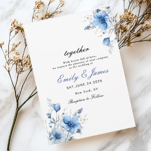 Save The Date simple aquarelle Floral Dusty Blue mariage invita