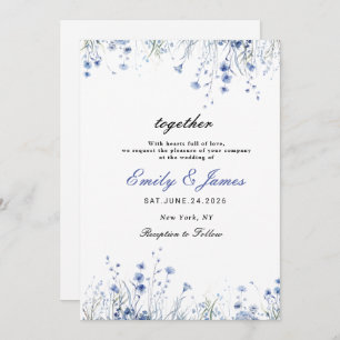 Save The Date simple aquarelle Floral Dusty Blue mariage invita