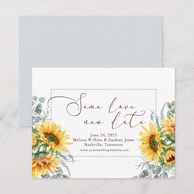 Save The Date Simple Aquarelle Tournesol Même Amour Nouvelle Dat (Devant / Derrière)