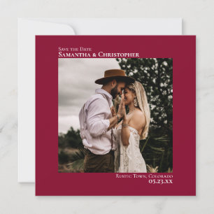 Save The Date Simple Artsy Minimal Photo Cranberry Red Mariage