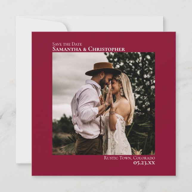 Save The Date Simple Artsy Minimal Photo Cranberry Red Mariage (Devant)