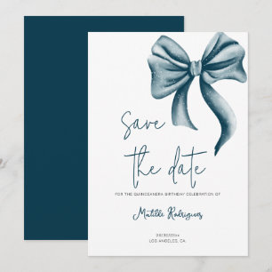 Save The Date Simple Blue Bow Birthday Quinceañera
