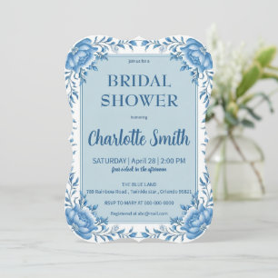 Save The Date Simple Blue Chinoiserie fleurs douche de mariage