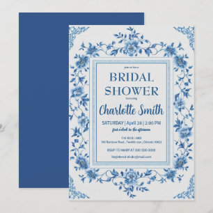 Save The Date Simple Blue Chinoiserie Floral baby shower mariage