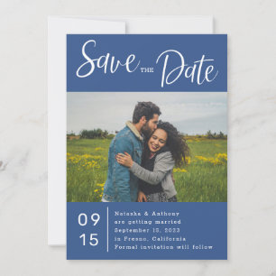 Save The Date Simple Blue White Heart Photo Mariage