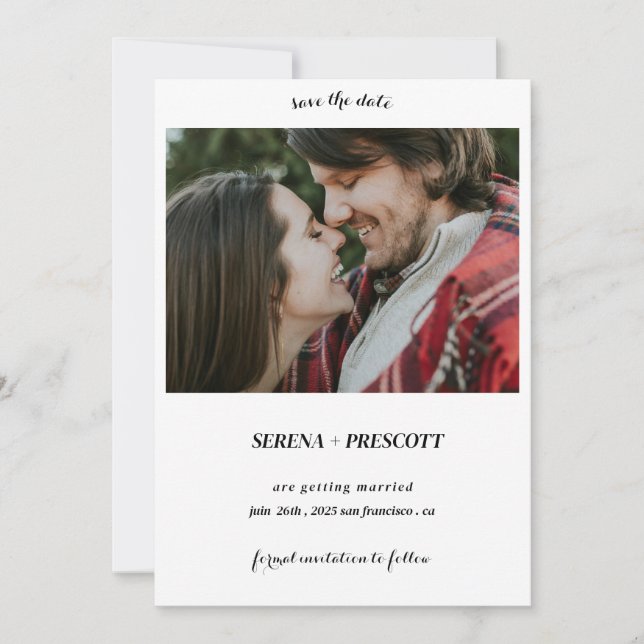 Save The Date Simple Calligraphie Minimaliste Enregistrer la pho (Devant)