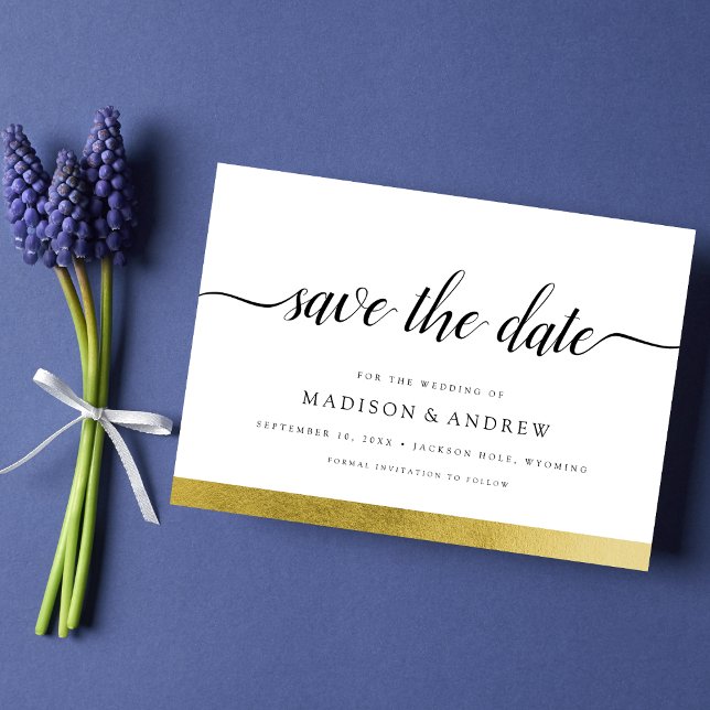Save The Date Simple Calligraphie Moderne Dorée Enregistrer la D (Créateur téléchargé)