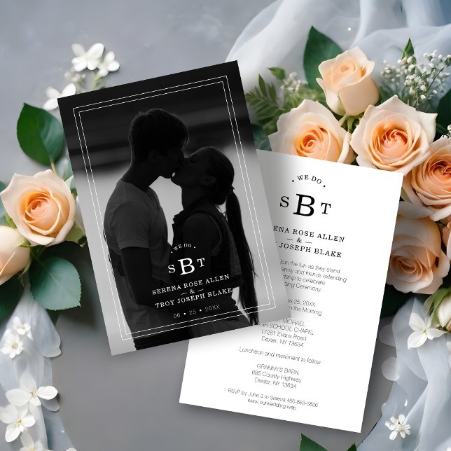 Save The Date Simple Chic Black & White Photo Initials Wedding (Simple Chic Black & White Photo Initials Wedding Save the Date with Envelope.)