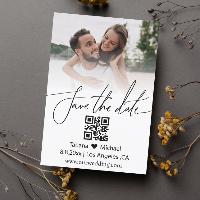 Save The Date simple chic code qr couple photo enregistrer la da (Créateur téléchargé)