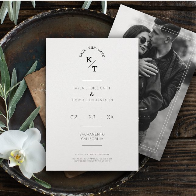 Save The Date Simple Chic Moderne Calligraphie Photo Couple (Créateur téléchargé)