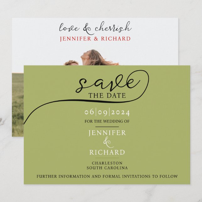 Save The Date Simple Chic Sage Green Rustic Mariage Photo (Devant / Derrière)