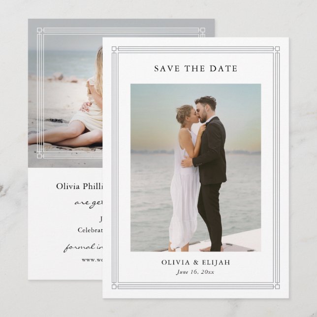 Save The Date Simple Classic Border 2 Photo Elegant Wedding (Devant / Derrière)