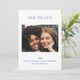 Save The Date Simple Cobalt Blue Photo Monogramme Mariage modern