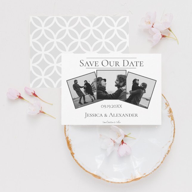 Save The Date Simple Collage de 3 Photos | Blanc Enregistrer la  (Créateur téléchargé)