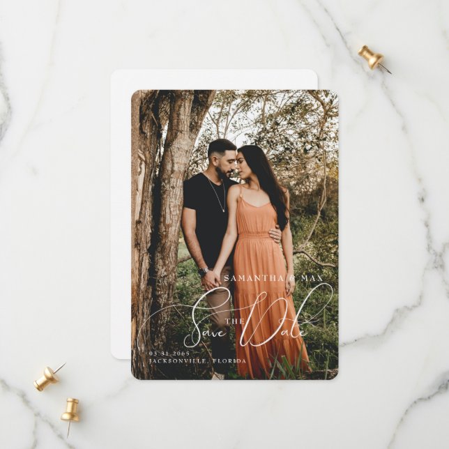 Save The Date Simple Couple Photo Élégant Arrondi Enregistrer la (Devant/Arrière en situation)