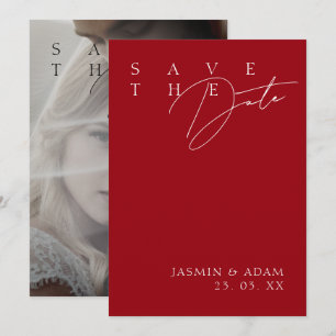Save The Date Simple Crimson rouge blanc Mariage photo moderne