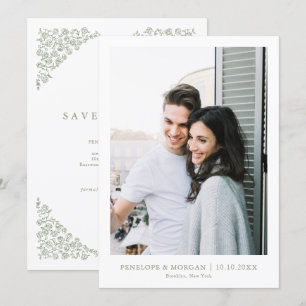 Save The Date Simple Delicate Floral Timeless Sage Green Photo