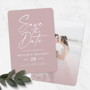 Save The Date Simple Dusty Mauve rose avec Mariage photo Script