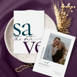 Save The Date Simple Eggplant Photo Turquoise Enregistrer La Dat