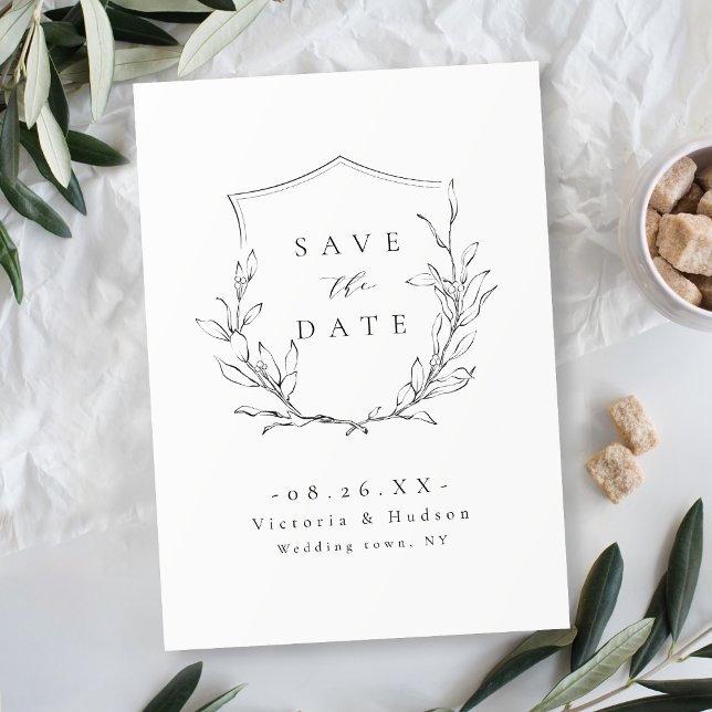 Save The Date Simple élégance botanique crête mariage monogramme (Simple elegance botanical crest monogram wedding Save The Date)