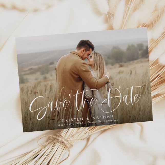 Save The Date Simple élégance Moderne Calligraphie Script Code Q (Créateur téléchargé)