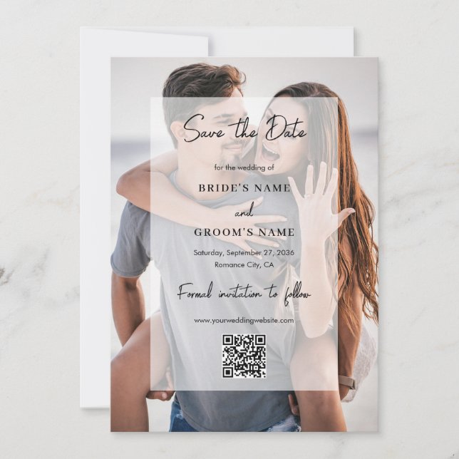 Save The Date Simple Elegant 2 Photo Overlay QR Code Mariage (Devant)