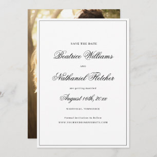 Save The Date Simple Elegant Classic noir & blanc Mariage photo