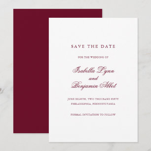 Save The Date Simple Elégant Formal Non Photo Mariage Bourgogne