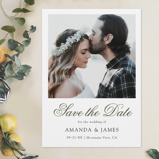 Save The Date Simple Elegant Mariage photo de script vert (Créateur téléchargé)