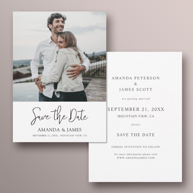 Save The Date Simple Elegant Modern Script Photo Enregistrer la  (Créateur téléchargé)