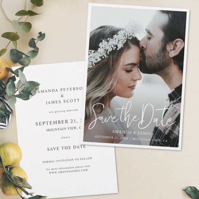 Save The Date Simple Elegant Modern Script Photo Enregistrer la  (Créateur téléchargé)