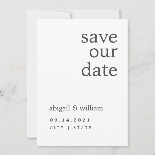 Save The Date Simple Elegant Moderne Non Photo Mariage Personnal (Devant)