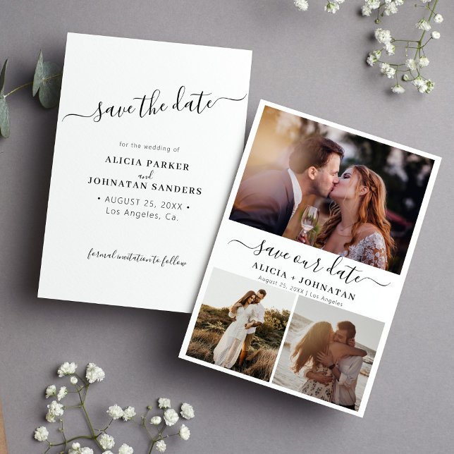 Save The Date Simple élégant script 3 photo collage mariage (Créateur téléchargé)