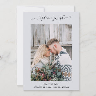 Save The Date Simple et Élégant   Photo Minimal Bleu Clair