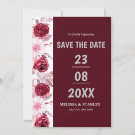 Save The Date Simple floral rose bordeaux Script Enregistrer la