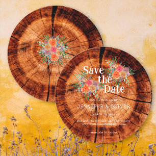 Save The Date Simple Floral Rustique Mariage d'écorce en bois
