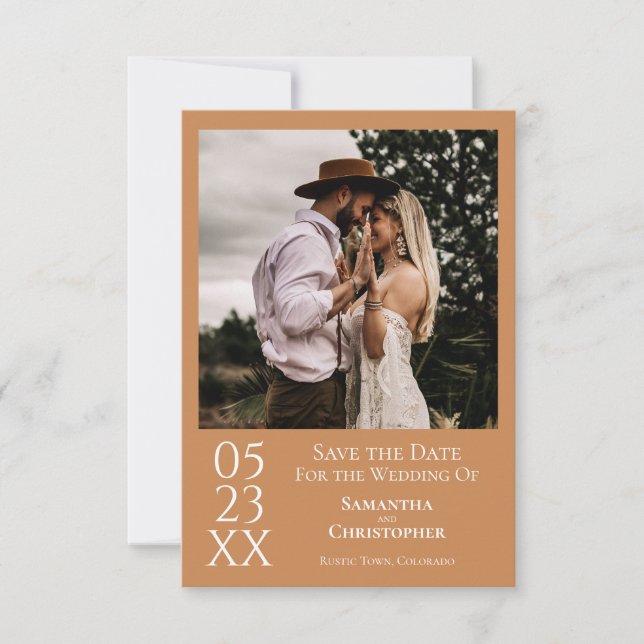 Save The Date Simple Golden Tan Modern Minimal Mariage photo (Devant)